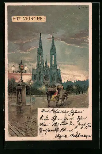 AK Wien, Votivkirche im Regen