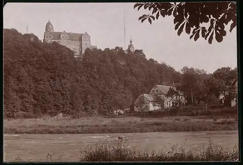 Fotografie Brück & Sohn Meissen, Ansicht Rochsburg, Blick von der Mulde auf das Schloss