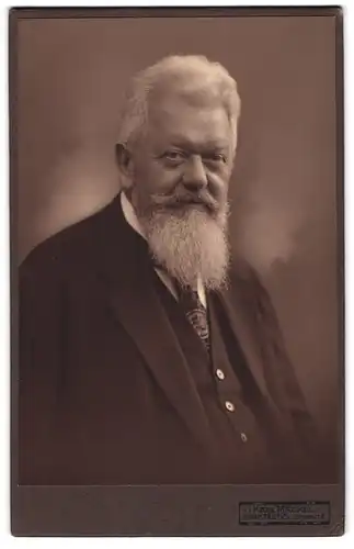 Fotografie Karl Mäckel, Burgstädt, Böhmestrasse 2, Älterer Herr im Anzug mit Vollbart