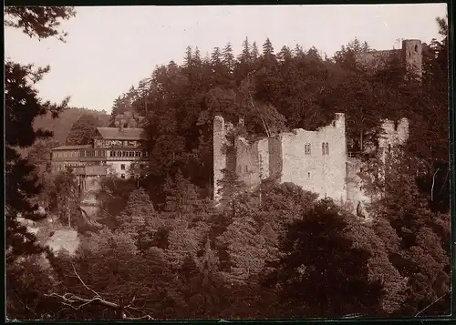 Fotografie Brück & Sohn Meissen, Ansicht Oybin, Blick zum Gasthaus und Ruine vom Schuppenberg