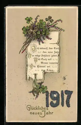AK Jahreszahl 1917 mit Kleeblättern