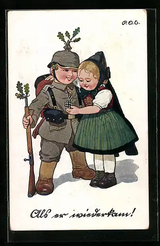 Künstler-AK P. O. Engelhard (P.O.E.): Soldat mit Frau in Tracht