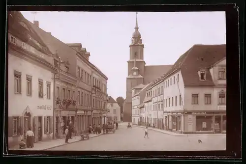 Fotografie Brück & Sohn Meissen, Ansicht Oederan, Grosse Kirchstrasse mit Ladengeschäften (Spiegelverkehrt)