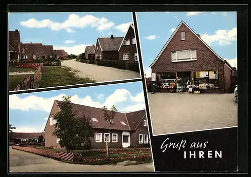 AK Ihren bei Leer, Strassenpartie, Gemischtwarenhandlung