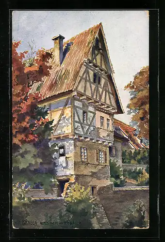 Künstler-AK Waiblingen, Altes Haus an der Mauer