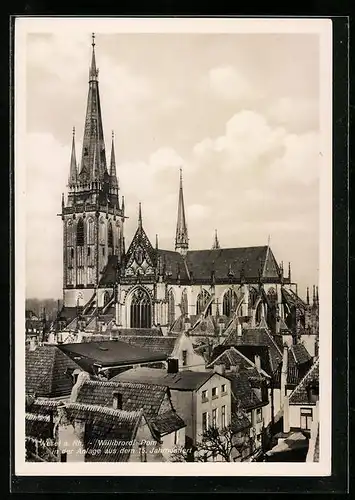 AK Wesel a. Rh., Blick über Wohnhäuser auf den Willibrordi-Dom