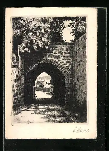 Künstler-AK Marburg a. L., Durchblick auf die Stadt vom Schlosshof aus