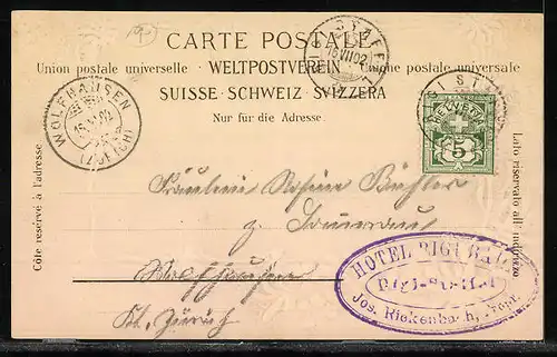Präge-AK Rigi, Hotel mit Staffel und Kulm, Passepartout