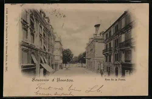 AK Yverdon, Rue de la Poste, Strassenpartie