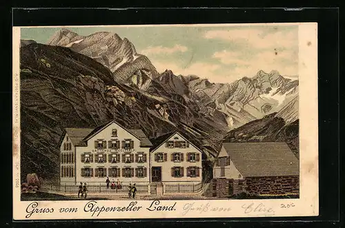 Lithographie Meglisalp, Gasthaus Meglisalp