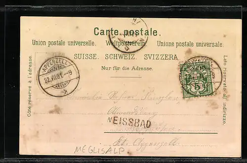 Lithographie Meglisalp, Gasthaus Meglisalp