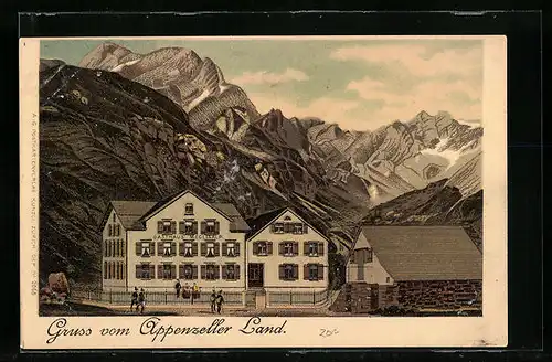 Lithographie Meglisalp, Gasthaus Meglisalp