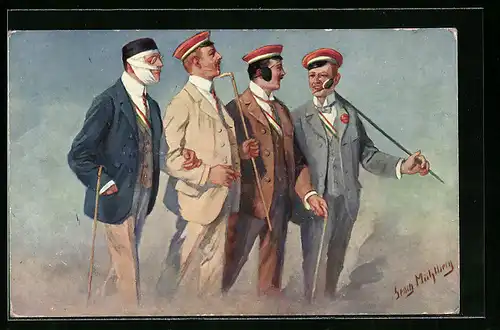 Künstler-AK Georg Mühlberg: Studenten beim Renommierbummel