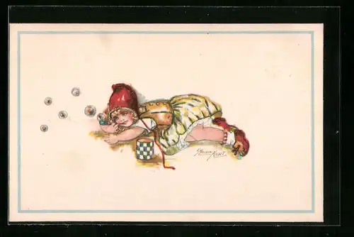 Künstler-AK Erna Maison-Kurt: Mädchen macht Seifenblasen