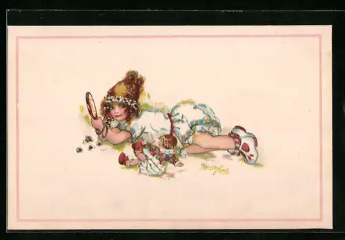 Künstler-AK Erna Maison-Kurt: Mädchen mit Handspiegel und Puppe