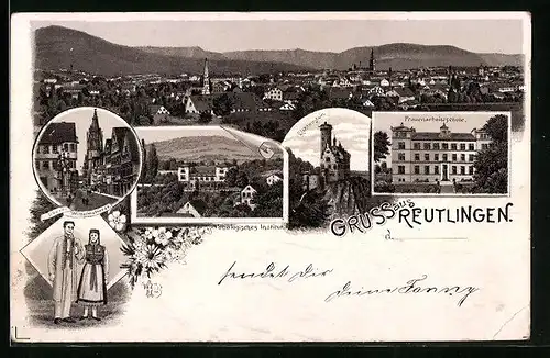 Lithographie Reutlingen, Obere Wilhelmstrasse, Frauenarbeitsschule, Lichtenstein