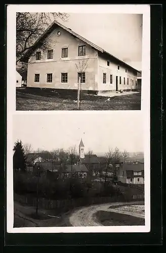 AK Markt Schwaben, Grosses Gebäude, Teilansicht mit Kirche