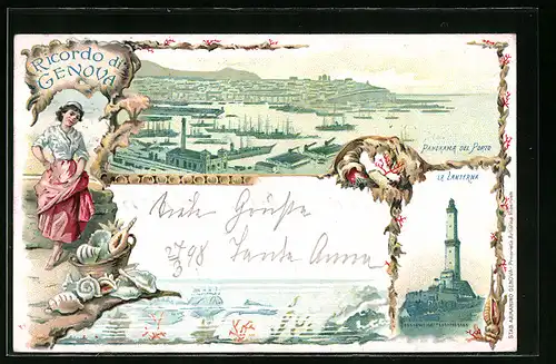 Lithographie Genova, Panorama del Porto, La Lanterna