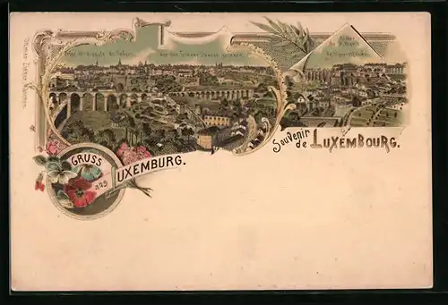 Lithographie Luxemburg, Prise de la route de Treves, Heiliggeistfelsen