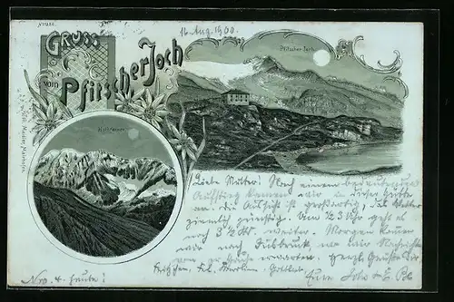 Mondschein-Lithographie Pfitscher Joch, Panorama, Hochferner