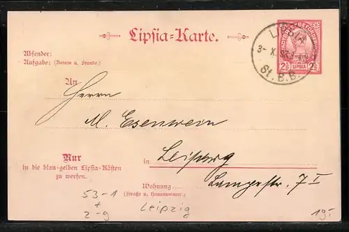 AK Leipzig, Private Stadtpost Lipsia, 1893