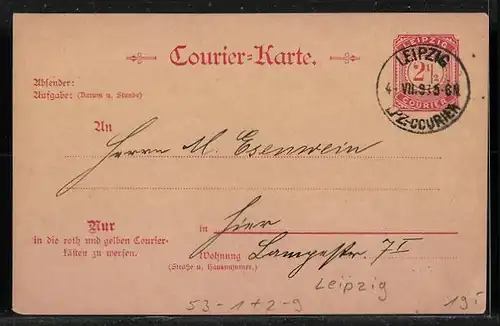 AK Leipzig, Private Stadtpost Courier, 1893