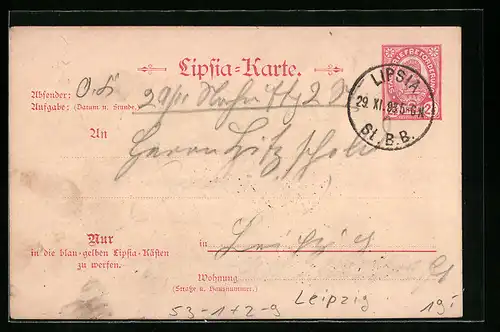 AK Leipzig, Private Stadtpost Lipsia, 1893