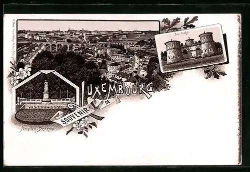 Lithographie Luxemburg, Drei Eichel, Amalien-Denkmal