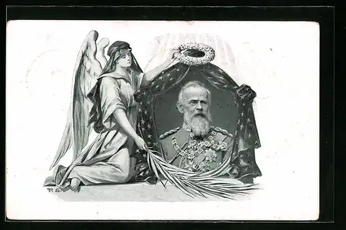 AK Ganzsache Bayern PP27C72 /02, Portrait Prinzregent Luitpold, Engel mit Palmwedel