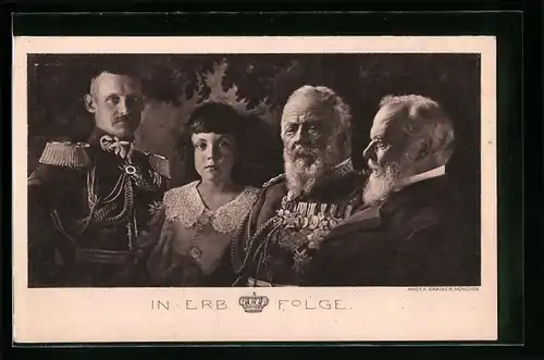 AK Portraits der Bayrischen Erbfolge, Kronprinz Rupprecht, König Ludwig III. und Erbprinz Albrecht, Ganzsache PP27E7 /02