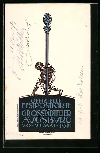 Künstler-AK Ganzsache Bayern PP27C12: Augsburg, Festpostkarte zur Grosstadtfeier 20.-21.05.1911