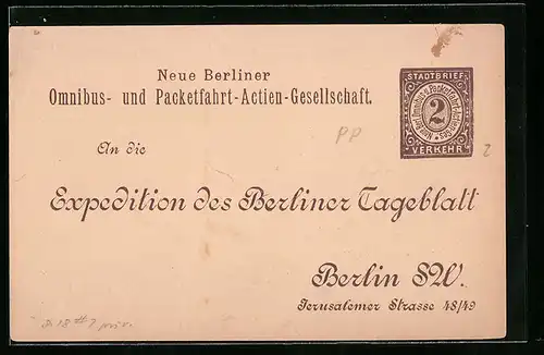 AK Berlin, Private Stadtpost Neue Berliner Omnibus- und Packetfahrt AG, Berliner Tageblatt, Jerusalemer Strasse 48 /49