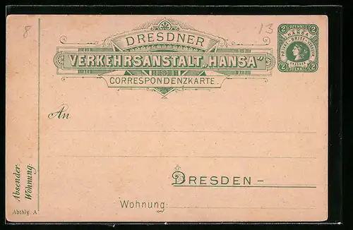 AK Dresden, Private Stadtpost, Dresdner Verkehrsanstalt Hansa