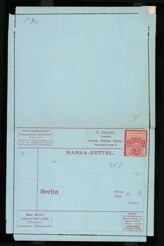 Klapp-AK Berlin, Private Stadtpost, Berliner Verkehrs Anstalt Hansa, Hansa-Zettel