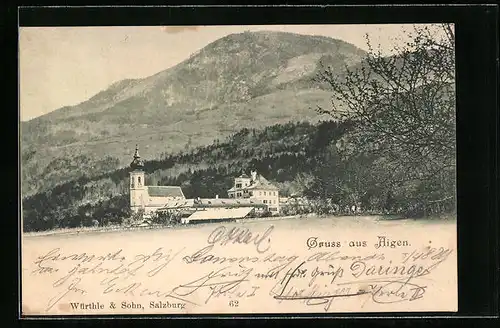 AK Aigen, Ortsansicht mit Bergkulisse
