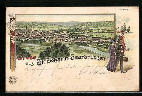 Lithographie St. Johann-Saabrücken, Totalansicht der Stadt