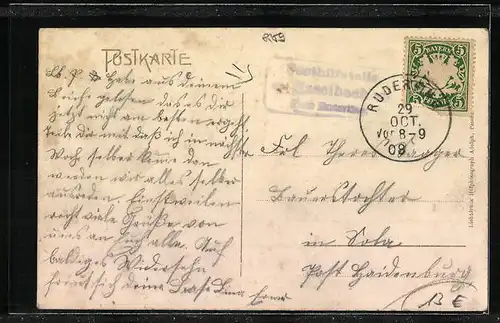 Künstler-AK Fürstenstein, Ortspartie mit projekt. Kirche