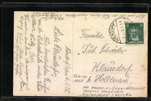 Foto-AK Niendorf /Ostsee, Am Kolonialwarengeschäft Julius Schröder 1928