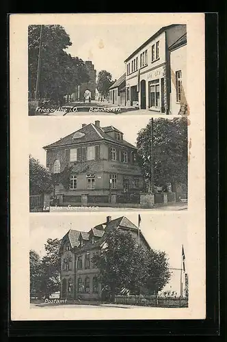 AK Friesoythe i. O., Bahnhofstrasse, Landes Sparkasse, Postamt