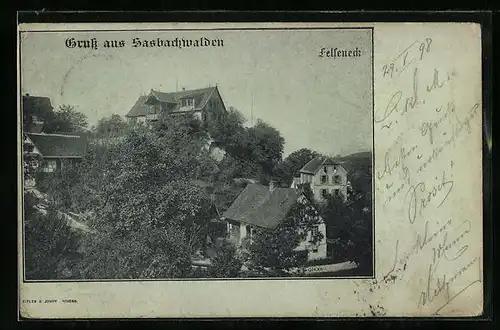 AK Sasbachwalden / Schwarzwald, Teilansicht mit Felseneck