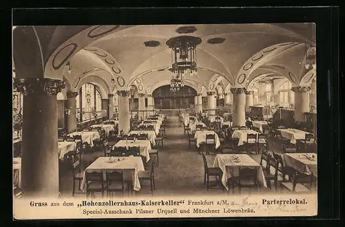 AK Frankfurt a. M., Gasthaus Hohenzollernhaus-Kaiserkeller, Parterrelokal
