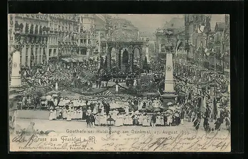 AK Frankfurt a. M., Goethefeier, Huldigung am Denkmal 1899