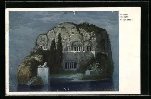 Künstler-AK Hermann Rüdisühli: Heilige Stätte bei Nacht, Sphinxstatue