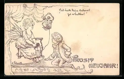 AK Junge Dame und junger Herr mit Telefon