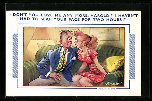 Künstler-AK Arnold Taylor: Streitendes Ehepaar auf einem Sofa