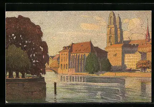 Künstler-AK Ernst E. Schlatter: Zürich, Blick auf Alt-Zürich