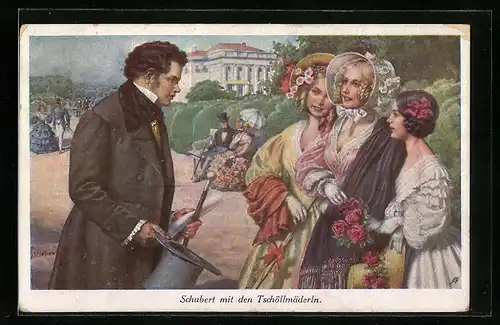 Künstler-AK H. Schubert: Schubert mit den Tschöllmäderln