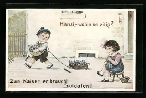 Künstler-AK Willi Scheuermann: Junge bringt dem Kaiser Spielzeugsoldaten