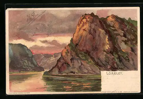 Künstler-AK C. Pfaff: Blick zum Loreleyfelsen