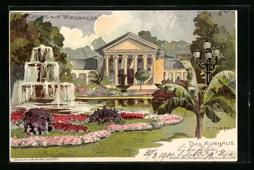 Künstler-AK C. Pfaff: Wiesbaden, Idyll am Kurhaus